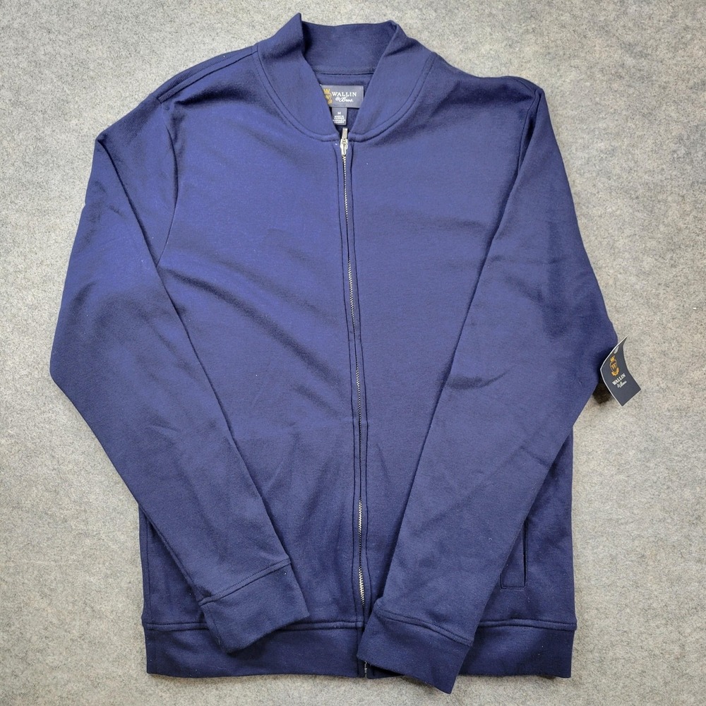 Wallin & Bros Sweatshirt Mens Medium‎ Blue Full Zip Fleece Mock Neck Cotton